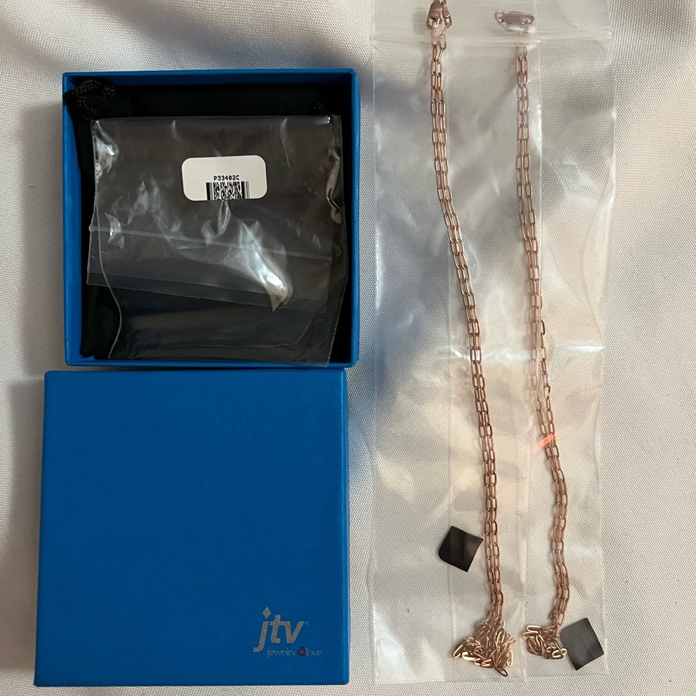 18K Rose Gold Over Sterling Silver Set of Two 2.2MM 20 & 24"Paperclip Chains